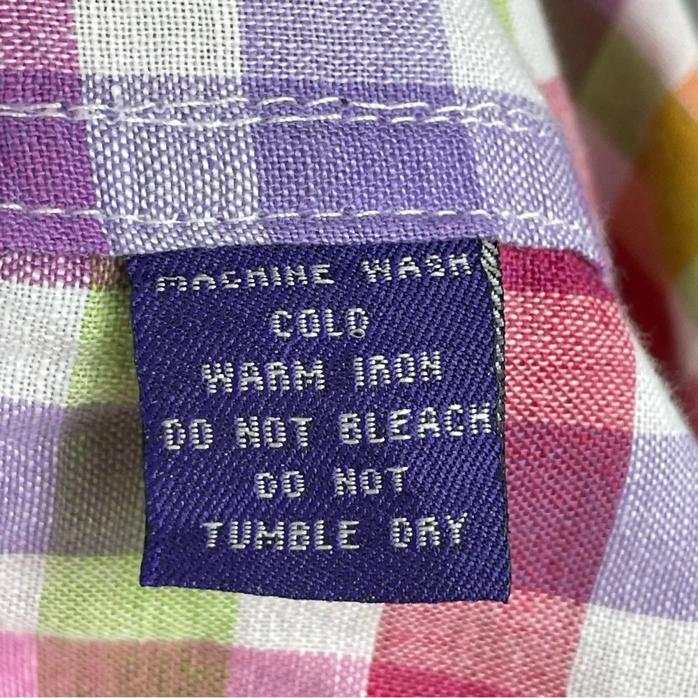 Men’s Alan Flusser‎ Multicolored Plaid Linen/Cotton Blend Button Down Large 0110